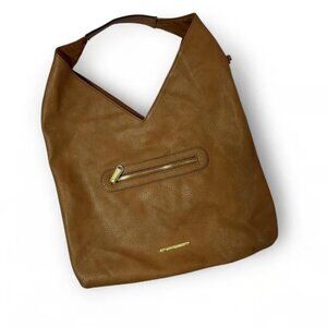 Steve Madden Hobo Bag Brown Faux Leather Shoulder Bag Zip Pocket